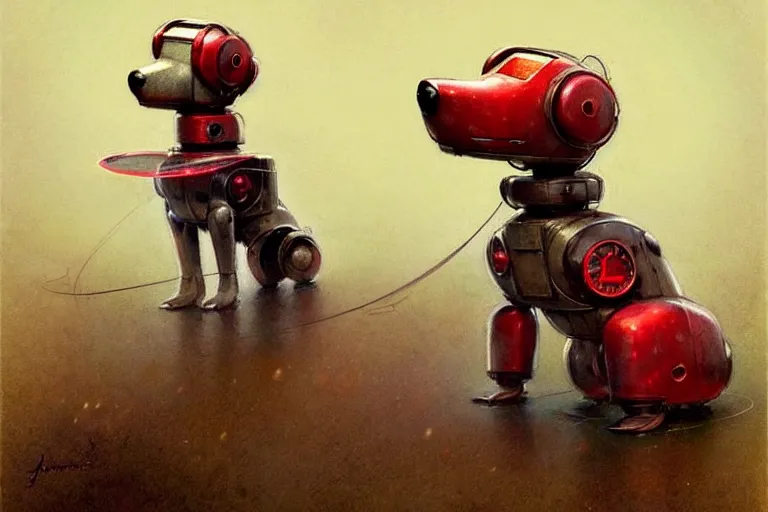 Image similar to adventurer ( ( ( ( ( 1 9 5 0 s retro future robot android dog. muted colors. ) ) ) ) ) by jean baptiste monge!!!!!!!!!!!!!!!!!!!!!!!!! chrome red