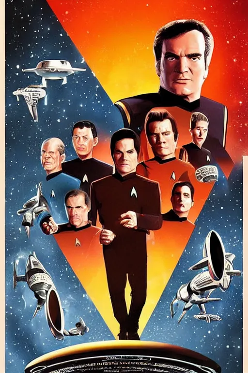 Image similar to movie poster of star trek directed by quentin tarantino in the style of James Verdesoto, highly detailed, photorealistic