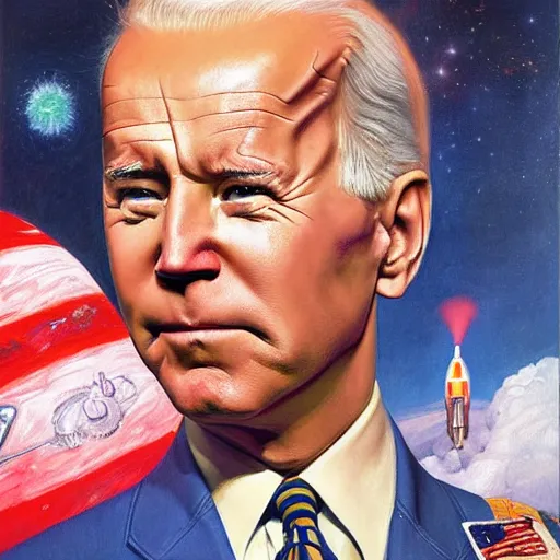 Prompt: surreal portrait of joe biden as psychedelic 1 9 2 0 s astronaut, by j. c. leyendecker, bosch, alex grey, jon mcnaughton, and beksinski