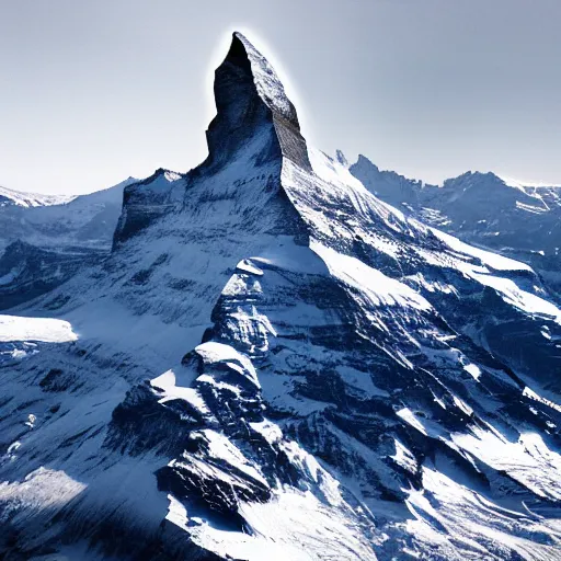 Prompt: tilt-shift aerial photograph of the matterhorn, award-winning, trending on flickr