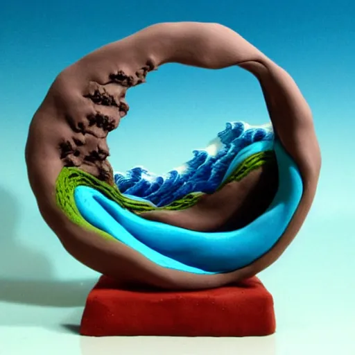 Prompt: claymation, 3 d clay sculpture, made of clay, ocean waves sculpture, colorful, inspired by hokusai