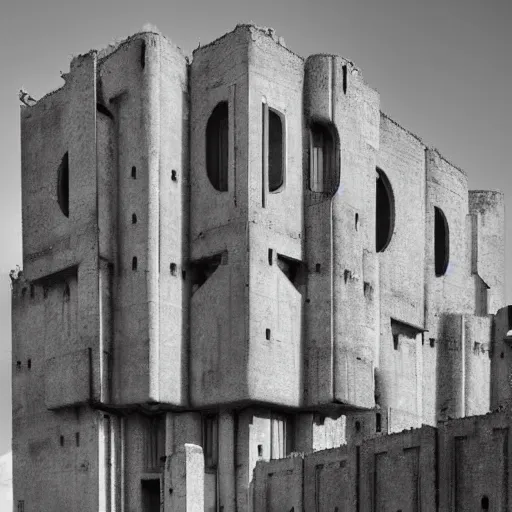 Image similar to scifi brutalist castle, photography