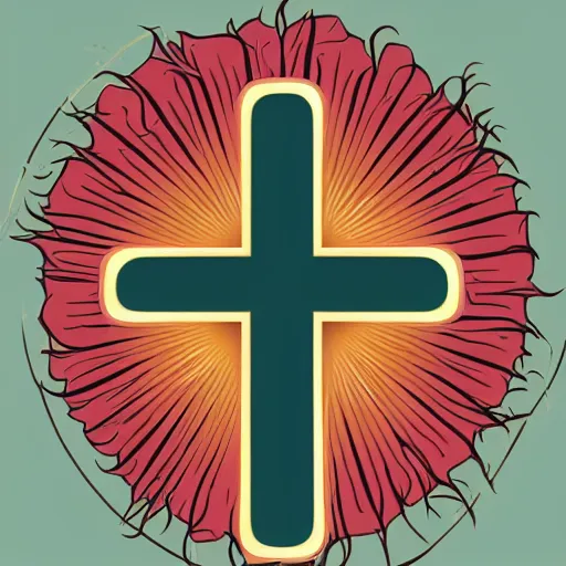 Image similar to portrait of a cross with nature and some thing about creation, christianity, cartoon, vector