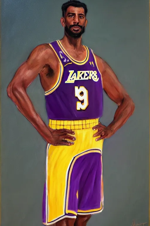 Image similar to full body portrait of the dictator of the los angeles lakers, 1 9 5 5, in full military garb, oil on canvas by william sidney mount, trending on artstation