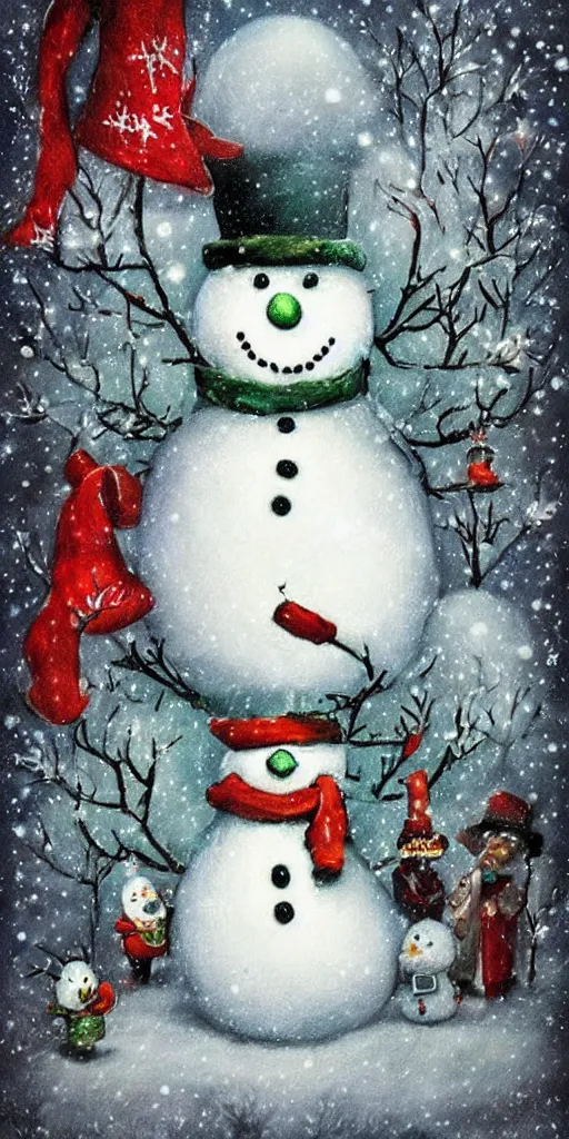 Prompt: a frosty snowman christmas scene by alexander jansson