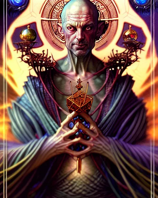 Image similar to the wise man tarot card, fantasy character portrait made of fractals, ultra realistic, wide angle, intricate details, the fifth element artifacts, highly detailed by peter mohrbacher, hajime sorayama, wayne barlowe, boris vallejo, aaron horkey, gaston bussiere, craig mullins