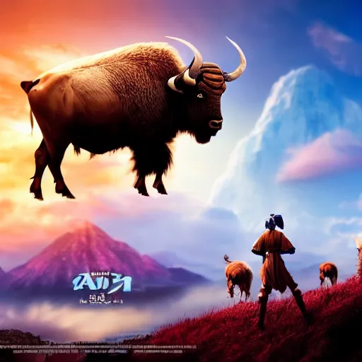 Image similar to a photograph of appa, the flying bison in the sky. live action still from avatar the last airbender ( 2 0 2 5 ). color harmony, 8 k detail, gallery quality, hd wallpaper, premium prints available.