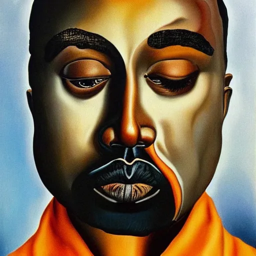 Image similar to very detailed surreal portrait of kanye west as his face melts. painted by salvador dali, 1 9 3 1. oil on canvas.