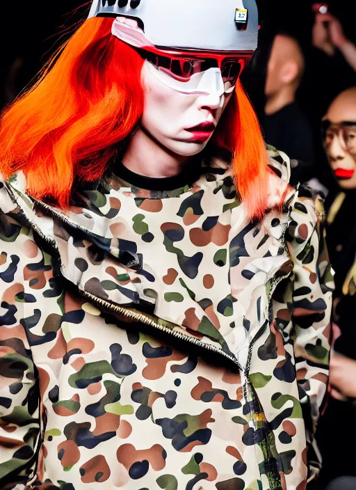 Prompt: hyperrealistic and heavy detailed bape avant garde runway show of leeloo dallas movie the fifth element, leica sl 2 5 0 mm, vivid color, high quality, high textured, real life