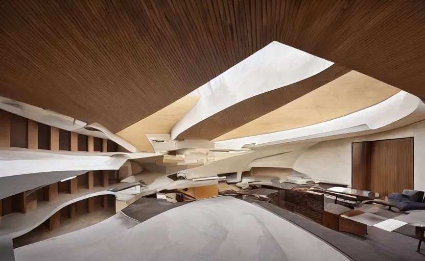 Image similar to an architectural masterpiece by frank Lloyd wright and Zaha hadid