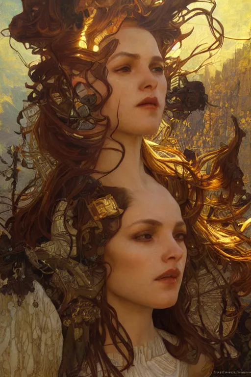 Image similar to civilization on the sun, intricate, elegant, dramatic lighting, rugged face, highly detailed, lifelike, photorealistic, digital painting, artstation, illustration, concept art, smooth, sharp focus, art by John Collier and Albert Aublet and Krenz Cushart and Artem Demura and Alphonse Mucha