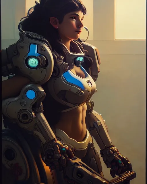 Prompt: d. va from overwatch, character portrait, concept art, intricate details, highly detailed by greg rutkowski, michael whelan and gustave dore
