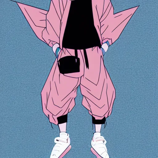 Image similar to streetwear fashion influencer character minimalistic illustration pastel colors dragon ball anime style