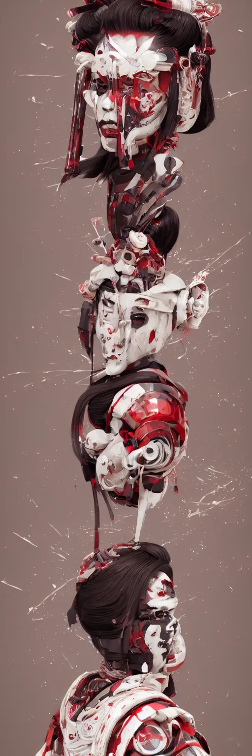 Image similar to a beautiful japanese geisha killer cyborg android mercenary portrait, kabuki mask, in the style of ash thorp, beautiful, diffuse cinematic lighting, anamorphic lens, anamorphic lens flare, hyper real, intricate detail, octane renderer, unreal engine 5