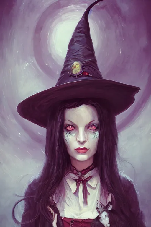 Image similar to portrait of a witch, american mcgee's alice, sharp focus, artstation, trending, by julie dillon, luis melo, tyler miles lockett, lei jin, hong lei, ken wong, adam narozanski, joy ang