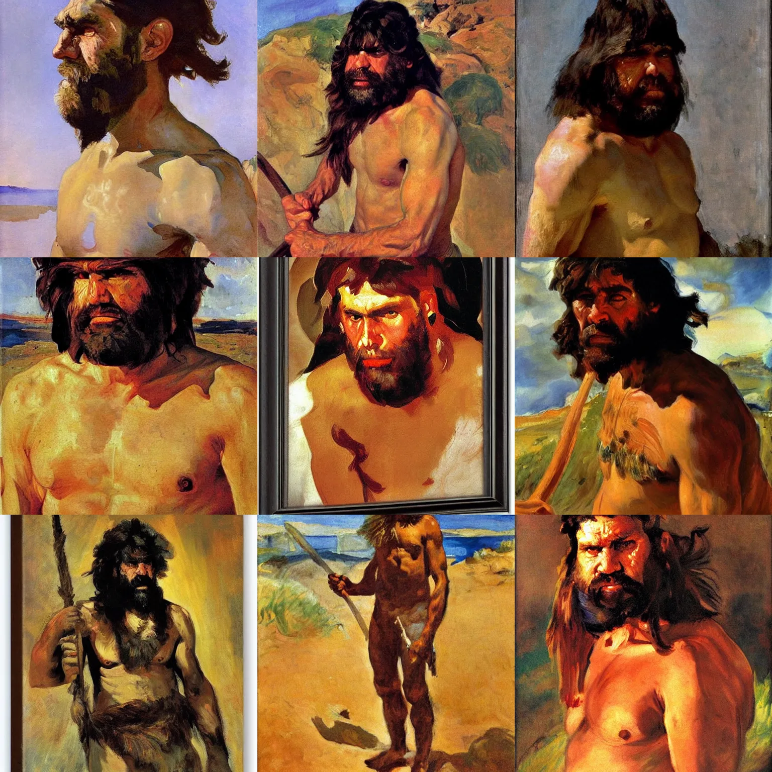 Prompt: Portrait of a caveman warrior prehistoric, by Sorolla