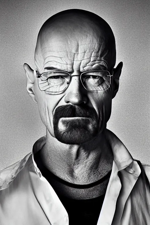 Prompt: Walter White portrait photo by Mark Mann and Lorenzo Agius , award winning, atmosphere, lighting, 1x