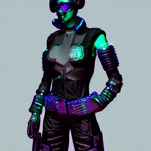 Prompt: detailed render of a cyberpunk female character in the style of arcane, concept art