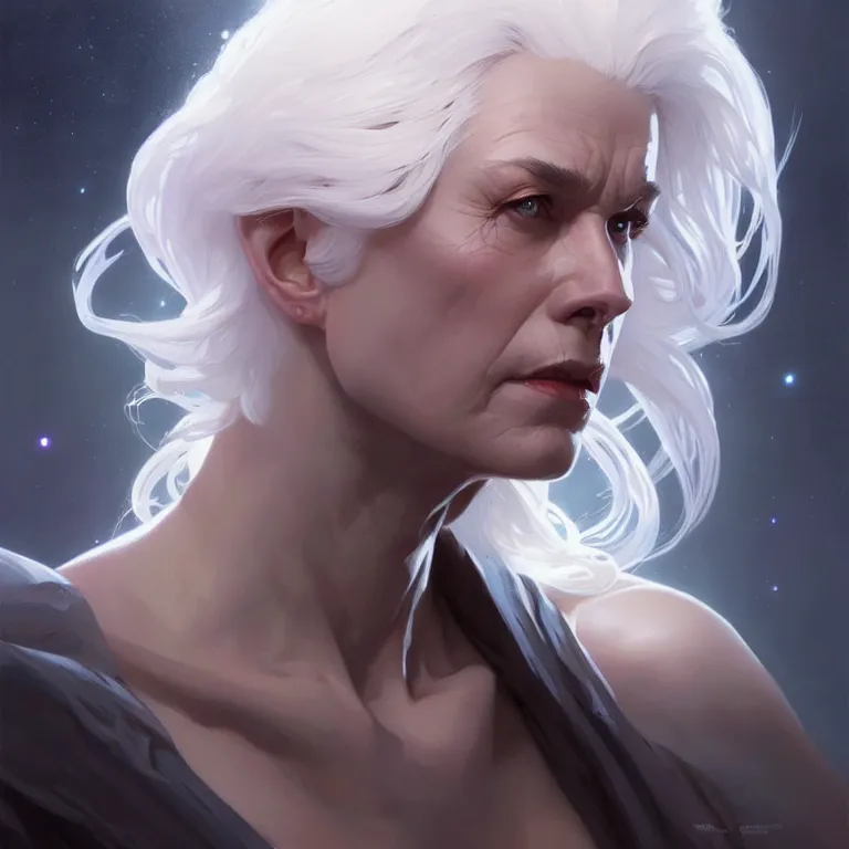 Image similar to gallent whitehaired portrait, sci-fi face, elegant, highly detailed, digital painting, artstation, concept art, smooth, sharp focus, illustration, art by artgerm and greg rutkowski and alphonse mucha