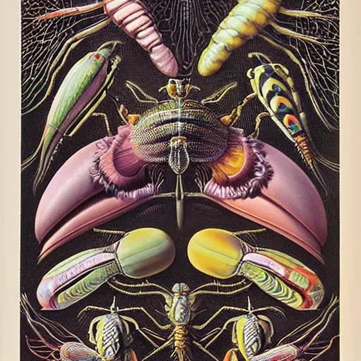 Prompt: strange alien insects, by ernst haeckel and by walton ford