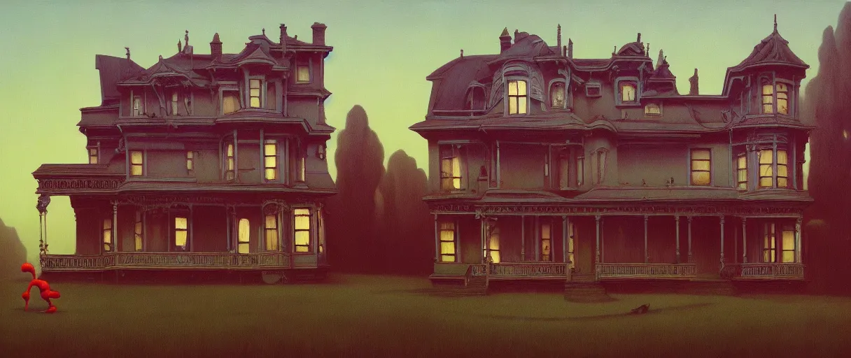 Prompt: old victorian house, playful sloths wearing clown outfits, Edward Hopper and James Gilleard, Zdzislaw Beksinski, Mark Ryden, Wolfgang Lettl highly detailed