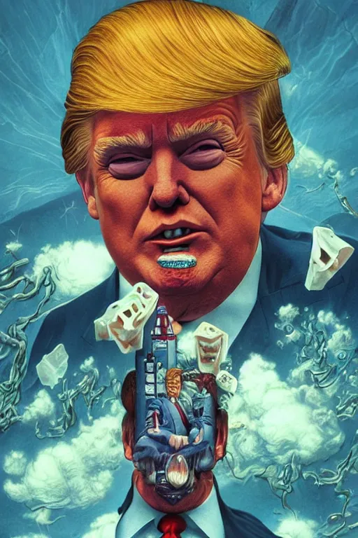 Image similar to donald trump consumes the world, disgusting, horror, high details, intricate details, by vincent di fate, artgerm julie bell beeple, 90s, inking, vintage 90s print, screen print
