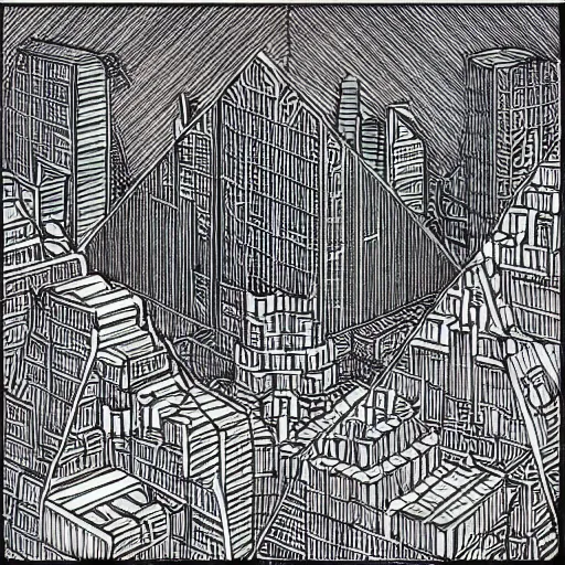 Image similar to “geometrically surreal cubescape city, extremely high detail, photorealistic, intricate line drawings, dotart, album art in the style of James Jean”