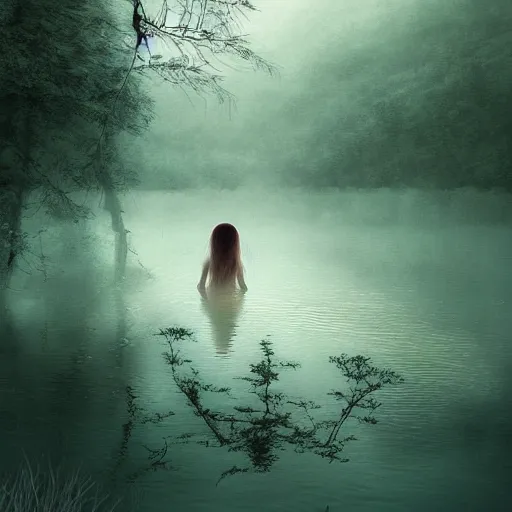 Image similar to forest girl child in a lake by ross tran, natural, fantasy, fog, artwork