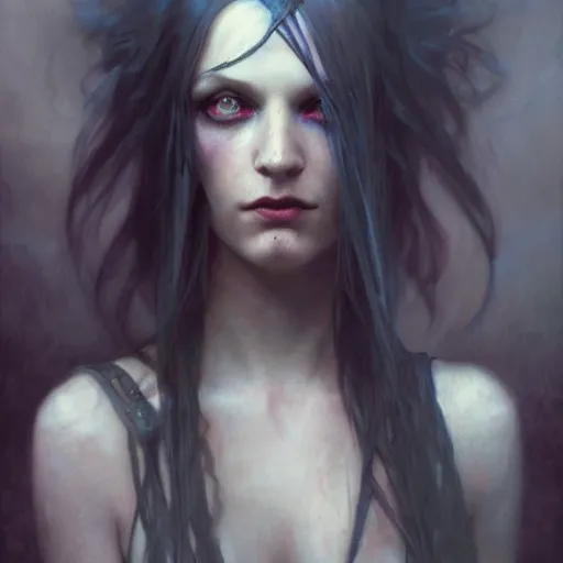 Image similar to dark goth queen with blue eyes, dark fantasy, hyperrealistic portrait, art of elysium by jeremy mann and alphonse mucha, fantasy art, photo realistic, dynamic lighting, dark, goth, artstation, ginger hair, volumetric lighting, very detailed face, 4 k, award winning