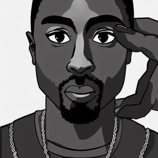 Image similar to Tupac Shakur, screenshot from a 2012s anime