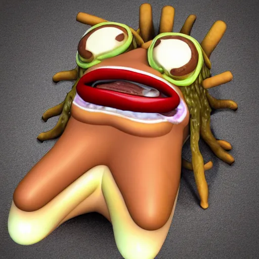 Image similar to hot dog made of hairy human flesh, grotesque, body horror, hd photorealistic