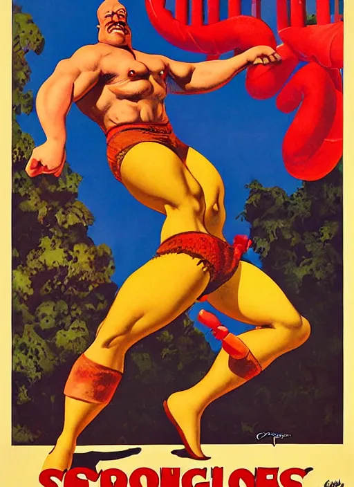 Image similar to poster for circus strongman. portrait by clyde caldwell and jean giraud and anton otto fischer and john philip falter and will eisner and gil elvgren