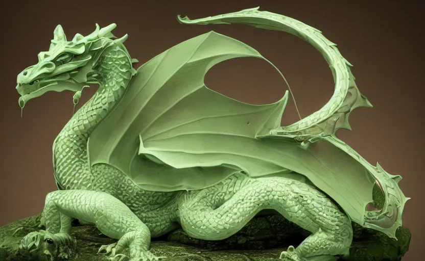 Image similar to statue of a dragon made of green jade, subsurface scattering, translucent, Dynamic Light and Shadows, Rendering, Redshift, 8k