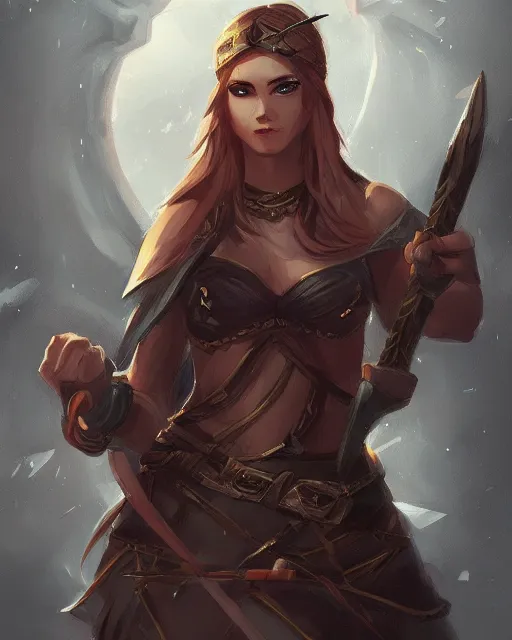 Image similar to a portrait of a female dnd warrior by Ross Tran