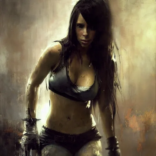 Image similar to jennifer love hewitt as tifa, jeremy mann painting