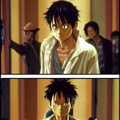 Prompt: luffy in the matrix movie