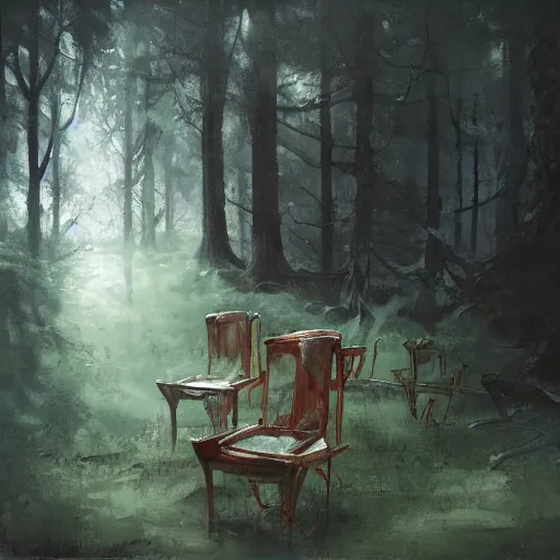 Prompt: high definition, chair in the forest wenjun lin