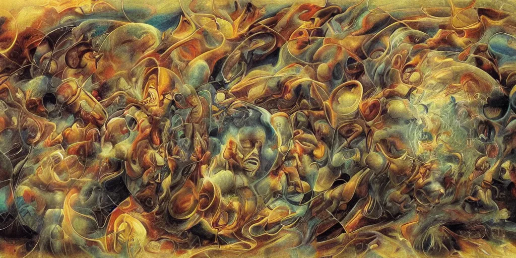 Image similar to Pure chaos of the mind wondering throught the universe, surrealism