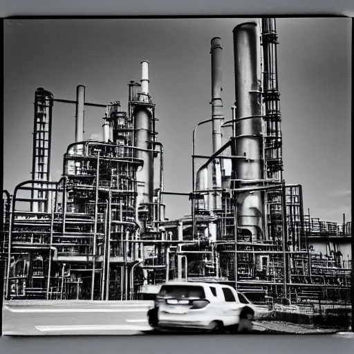 Image similar to chemical plant, film photography, by takuma nakahira