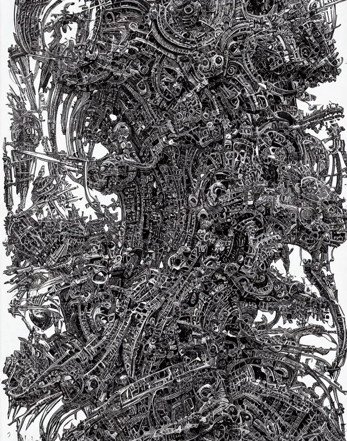 Image similar to hyper detailed industraial & utility by philippe druillet