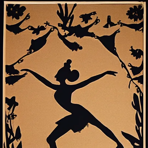 Image similar to ballet dancer, bali shadow puppet