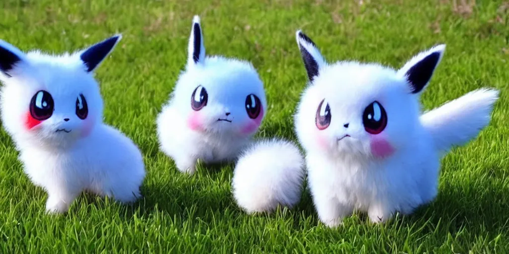 Image similar to real life pokemons, cute!!!, content!!!, mischievous!!!, adorable!!!, fluffy!!!, ultra realistic!!!, spring, golden hour, sharp focus