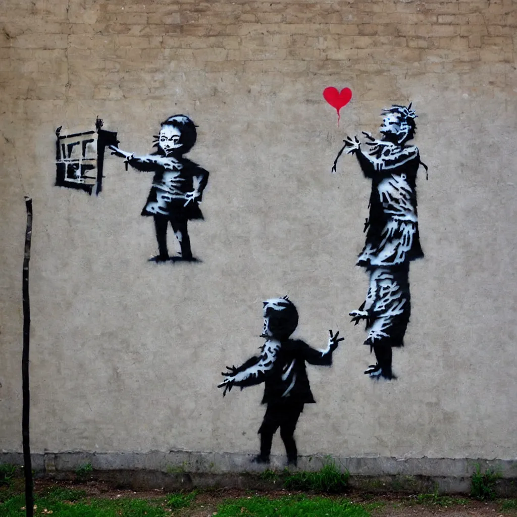 Image similar to wall with famous banksy graffiti