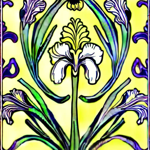 Image similar to a beautiful art nouveau repeating pattern of an iris flower