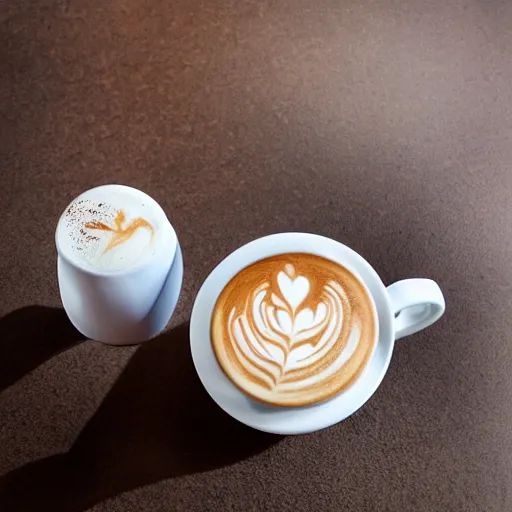 Image similar to a closeup photorealistic photograph of barista drawing calico cat shaped latte art in a cup. professional capture, well lit shot. this 4 k hd image is trending on artstation, featured on behance, well - rendered, extra crisp, features intricate detail, epic composition and the style of unreal engine.