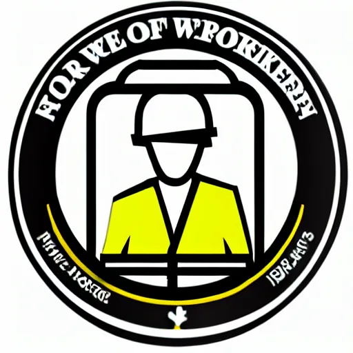 Image similar to a logo of a worker wearing hard hat and holding tools logo