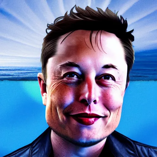 Image similar to a elon musk in the middle of the sea in the style of digital art