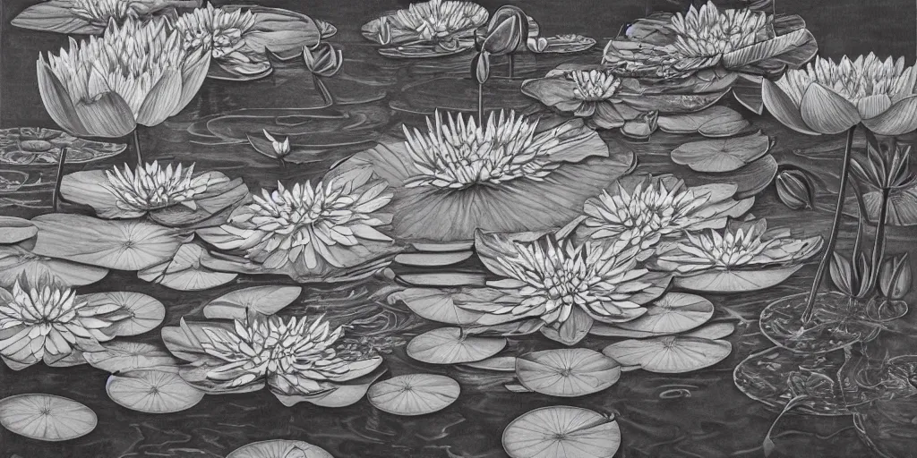 Prompt: a beautiful painting of waterlily pond by aaron horkey, trending on artstation