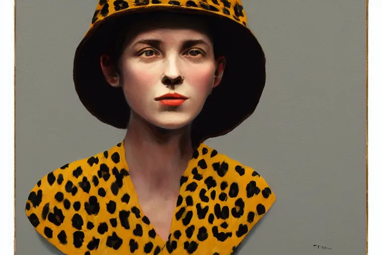 Image similar to young a woman with a leopard - shaped hat artwork by tim eitel