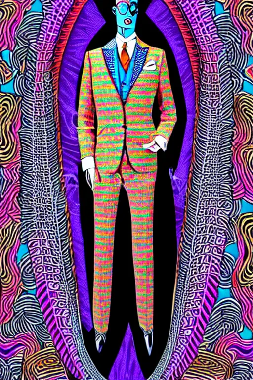 Image similar to psychedelic fashion business suit maximalist 1 9 2 0 s optical illustion pattern textile business suit uniform
